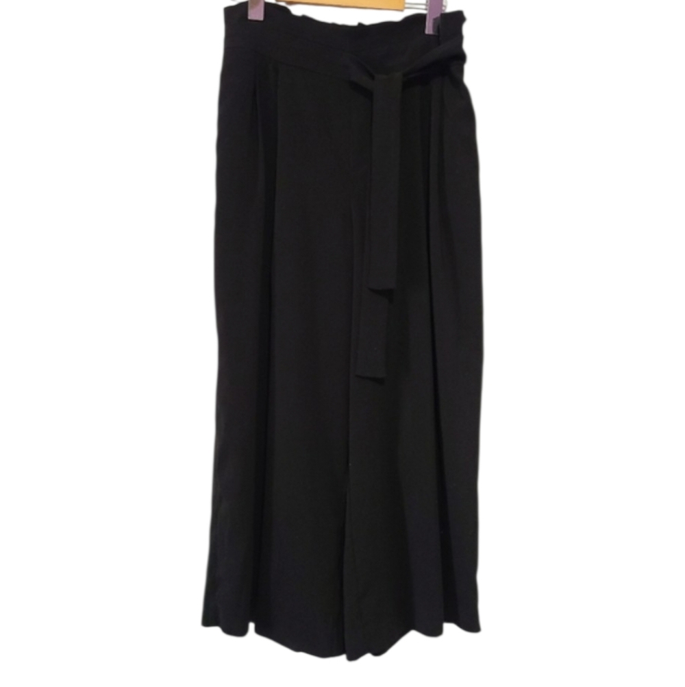 Zara Trafaluc Black Paperbag Waist Wide Leg Ankle Cropped Pants M High Rise